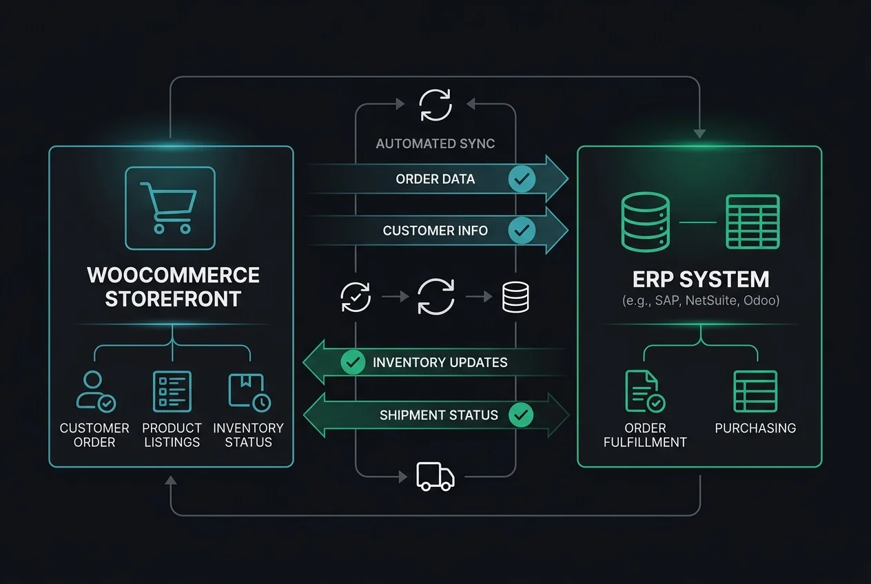 Flujo de integración WooCommerce + ERP