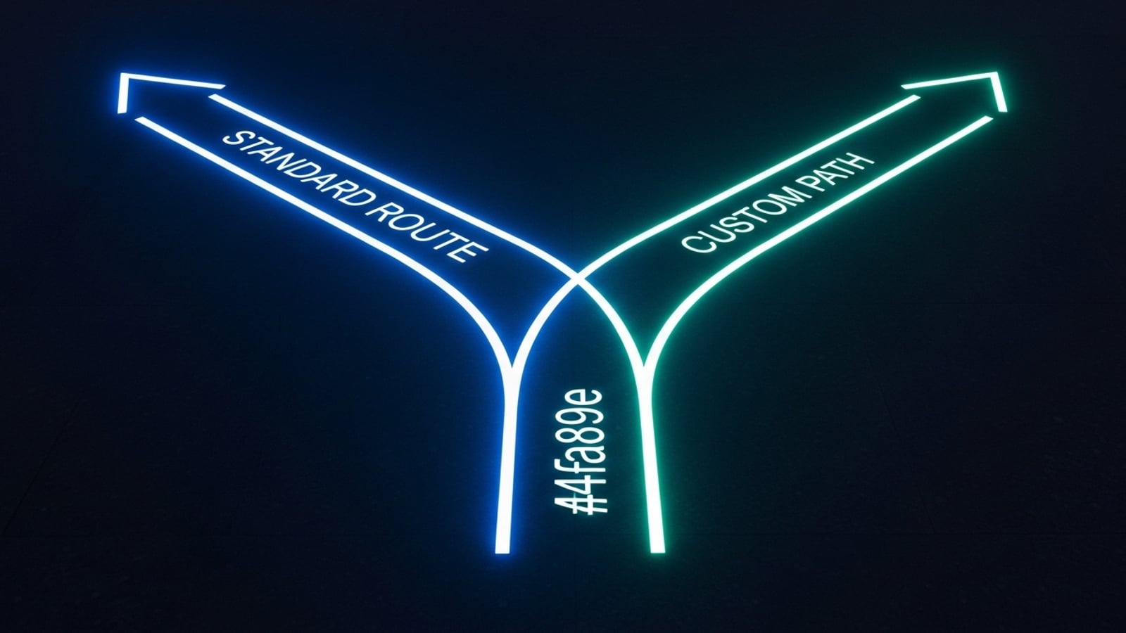 Dos caminos divergentes sobre superficie de piedra oscura, iluminados por luces diferentes